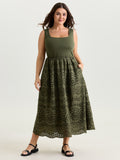 Stretchy Floral Embroidered Pocket Midi Dress