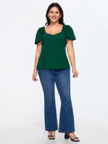 Shirred Ruffled Sleeve Cut-Out Knit Top