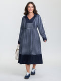 Striped Color Contrast Textured Midi Dress
