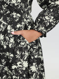 Pure Cotton Shirred Waist Silhouette Flower Midi Dress