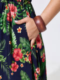 Vibrant Floral Print High Low Hem Midi Dress