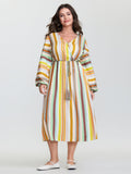 Supersoft Striped Wrap Neckline Midi Dress