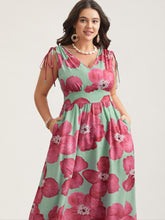 Floral Print V-Neck Tied Midi Dress