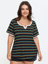Stretchy Colorful Striped Print T-Shirt