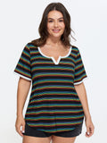 Stretchy Colorful Striped Print T-Shirt