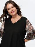 Stretchy Floral Print Ruffled Knit Top