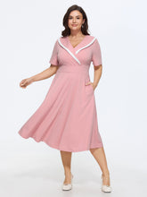 Color Contrast Sailor Collar Midi Dress