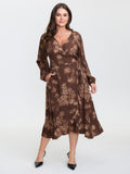 Jouy Pattern Stretch Twill Wrap Midi Dress