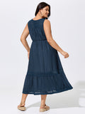 Lace Neckline Cut-Out Ruffled Hem Midi Dress