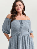 Textured Dots Stretchy Waist Pockets Midi Dress