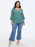 Textured Layered Flare Sleeve Blouse