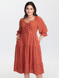 Polka Dots Ruched Drawstring Tiered Midi Dress