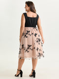 Butterfly Embroidery Color Block Flowy Midi Dress