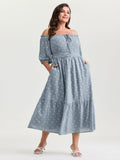 Textured Dots Stretchy Waist Pockets Midi Dress