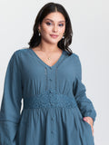 Lace Trim Shirred Pocket Maxi Dress