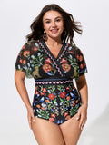 Sarong Set Floral Print One-Piece Swimsuit