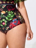 Sarong Set Tropical Print Sheer One-Piece Swim