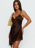 Raines Asymmetrical Lace Mini Dress Brown