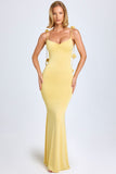 Slinky Jersey Floral-Appliqué Gown in Pastel Yellow