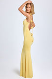 Slinky Jersey Floral-Appliqué Gown in Pastel Yellow