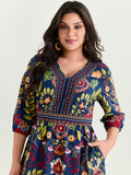Boho Print V-Neck Pockets Mini Dress