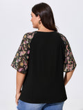 Cotton Floral Print Raglan Sleeve Knit Top