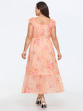 Floral Print Ruched Ruffled Maxi Dress