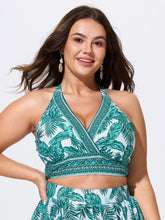 Tropical Print Surplice Neckline Swim Top
