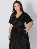 Shimmery Sequin V-Neck Midi Dress