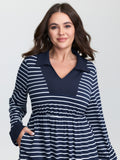 Striped Color Contrast Textured Midi Dress