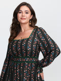 Retro Floral Stripe Tiered Midi Dress