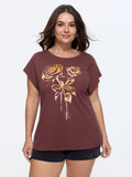 Cotton Floral Print Dolman Sleeve T-Shirt