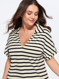 Stretchy Striped Print Collared Midi Dress