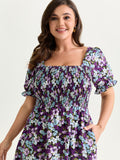 Floral Print Bowknot Puff Sleeve Mini Dress