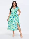 Floral Print Waist-Tie Flowy Midi Dress