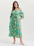 Breezy Floral Ruffled Hem Midi Dress