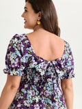 Floral Print Bowknot Puff Sleeve Mini Dress