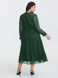 Textured Tiered Ruffled Neckline Midi Dress