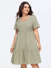 Cotton V-Neck Tiered Plain Mini Dress