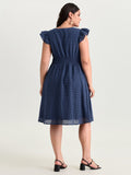 Cotton Textured Wrap Neckline Layered Sleeve Mini Dress