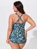 Sheer Sarong Two-Piece Ruched Print One-Piece Swim