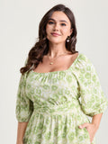 Silhouette Flower Pleated Waist Mini Dress