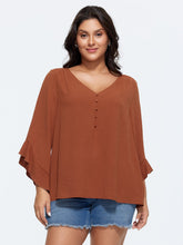 Ruffled Flared Sleeve Plain Blouse