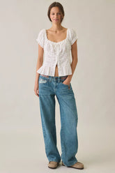 BDG Kayla Printed Low-Rise Jeans - Mid Blue Utility