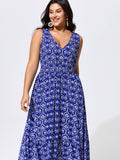 Geometric Print V-Neck Midi Dress