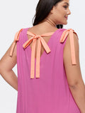Cotton Ribbon Shoulder Tie V-Neck Flowy Midi Dress