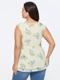 Floral Print Lace Neckline Sleeveless Tank Top