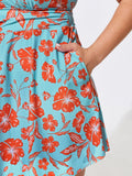 Floral Print Pockets Fit And Flare Swim Dress
