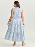 Check Pattern Shirred Bodice Midi Dress