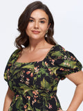 Tropical Floral Print Split Hem Midi Dress